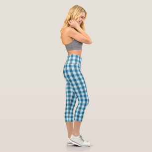 Blau Kariert Capri Leggings
