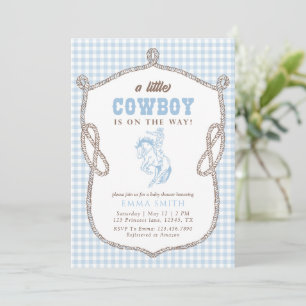 Blau kariert Cowboy-Baby-Party Vintage vornehm Einladung