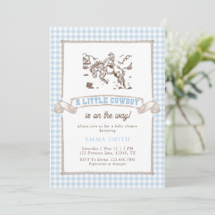 Blau kariert Cowboy-Baby-Party Wilder Westen Vinta Einladung