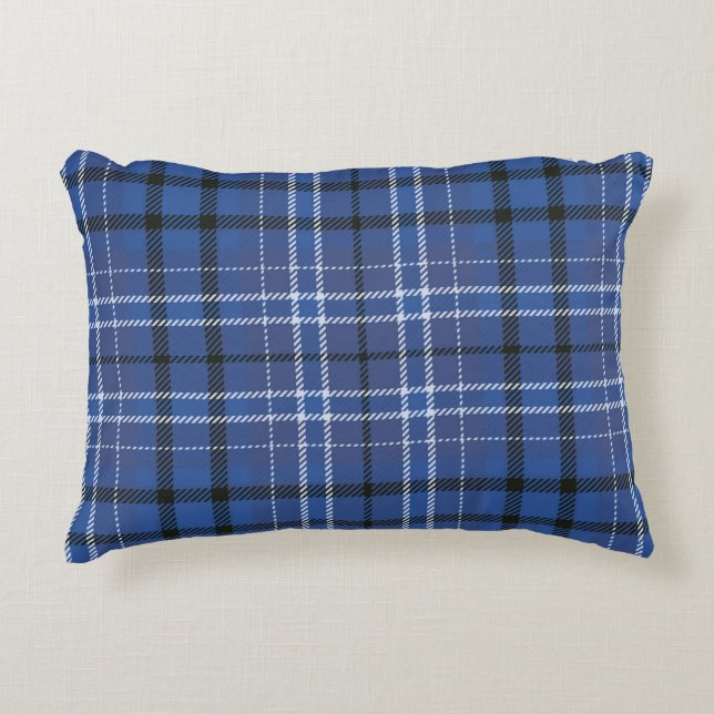 Blau Kariert Dekokissen (Vorderseite)