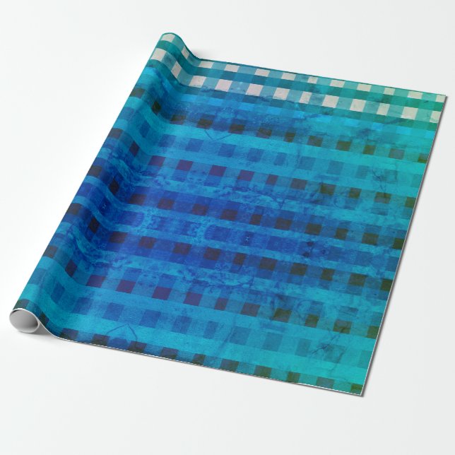 Blau Kariert, Gingham Pattern Wrapping Paper Geschenkpapier (Ungerollt)