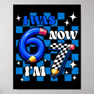 Blau kariert ich war 6 ich bin 7 lustig 67 Geburts Poster