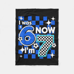 Blau kariert Ich war 6 jetzt bin ich 7 Geburtstag  Fleecedecke