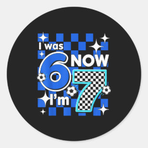 Blau kariert Ich war 6 jetzt bin ich 7 Geburtstag Runder Aufkleber