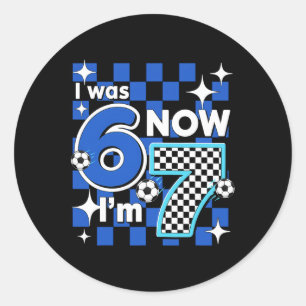 Blau kariert Ich war 6 jetzt bin ich 7 Geburtstag Runder Aufkleber