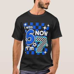 Blau kariert Ich war 6 jetzt bin ich 7 Geburtstag T-Shirt