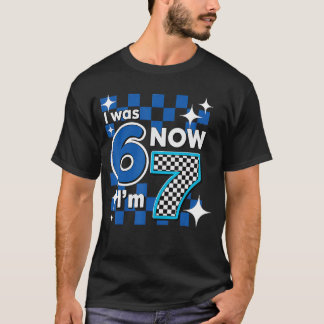 Blau kariert Ich war 6 Jetzt bin ich 7 Geburtstag T-Shirt