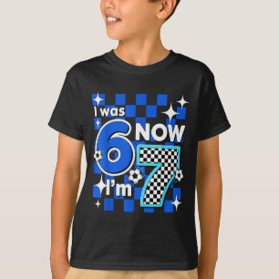 Blau kariert Ich war 6 jetzt bin ich 7 Geburtstag T-Shirt