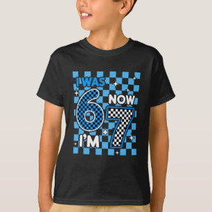 Blau kariert Ich war 6 jetzt bin ich 7 Geburtstags T-Shirt