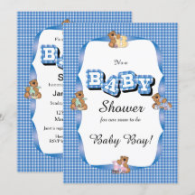 Blau Kariert mit Baby Bears| Babydusche