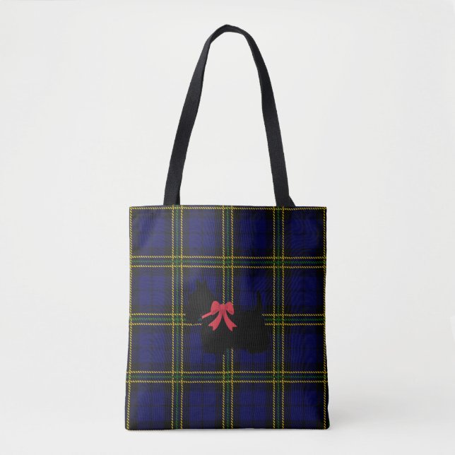 Blau kariert mit Scottish Terrier mit rotem Bugbog (Vorderseite)