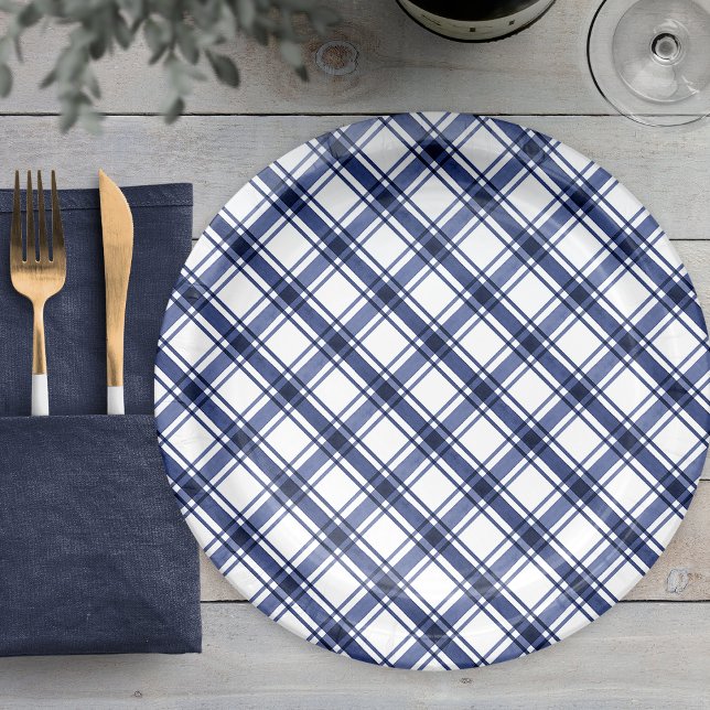 Blau Kariert Pappteller (Blue Plaid Paper Plates
)