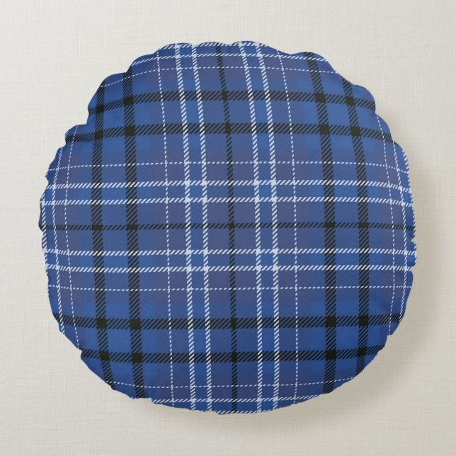 Blau Kariert Rundes Kissen (Vorderseite)