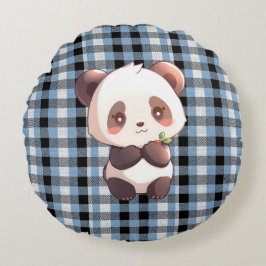 Blau karierter Panda-Wurfkissen Rundes Kissen