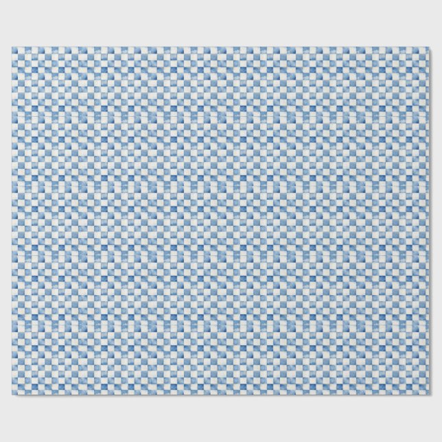 Blau kariertes dekoratives Geschenkpapier (Flach)