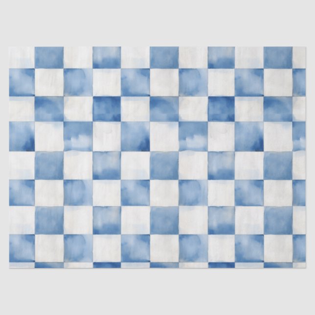 Blau kariertes dekoratives Tissue-Papier Seidenpapier (Vorderseite)