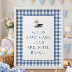 Blau kariertes Entenkind Baby Shower Spiel Poster
