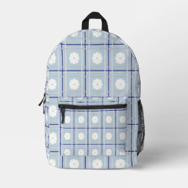 Blau kariertes Gänseblümchen-Muster Bedruckter Rucksack