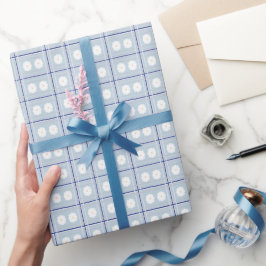 Blau kariertes Gänseblümchen-Muster Geschenkpapier