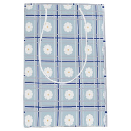 Blau kariertes Gänseblümchen-Muster Mittlere Geschenktüte