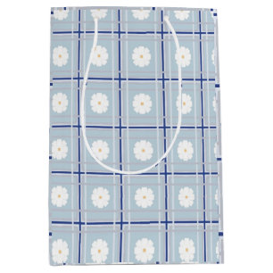 Blau kariertes Gänseblümchen-Muster Mittlere Geschenktüte