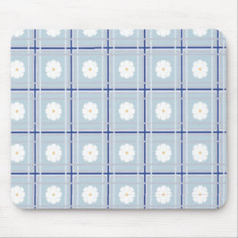Blau kariertes Gänseblümchen-Muster Mousepad