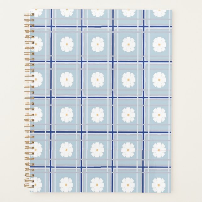 Blau kariertes Gänseblümchen-Muster Planer (Vorderseite)