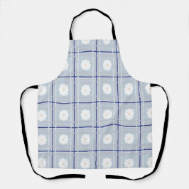 Blau kariertes Gänseblümchen-Muster Schürze