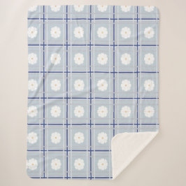 Blau kariertes Gänseblümchen-Muster Sherpadecke
