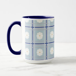 Blau kariertes Gänseblümchen-Muster Tasse