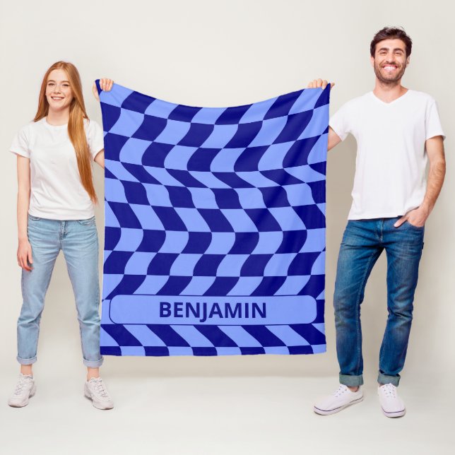 Blau kariertes Muster mit individuelle Name Fleecedecke (Beispiel)