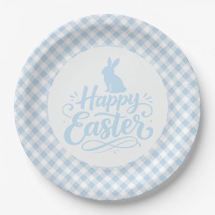 Blau kariertes Ostern Pappteller