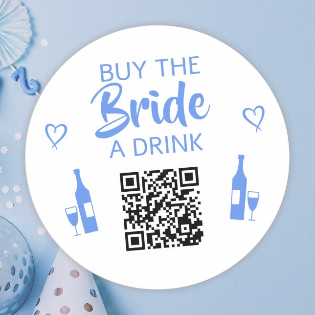 Blau Kauft der Braut ein Getränk QR Code Junggesel Runder Aufkleber (Von Creator hochgeladen)