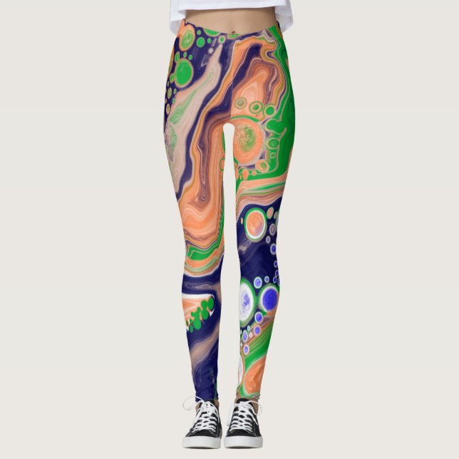 Blau, Koralle und Grüne Farbflüsse Kunst Leggings (Vorderseite)