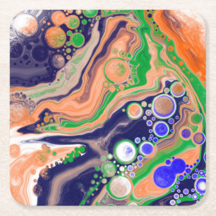 Blau, Koralle und Grüne Farbflüsse Kunst Rechteckiger Pappuntersetzer