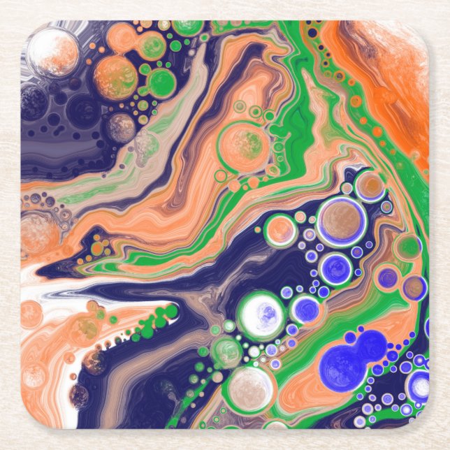 Blau, Koralle und Grüne Farbflüsse Kunst Rechteckiger Pappuntersetzer (Vorderseite)
