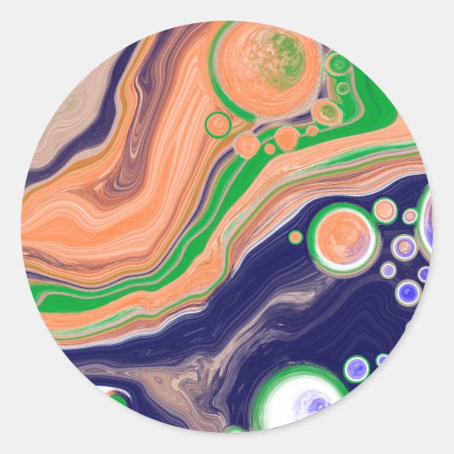 Blau, Koralle und Grüne Farbflüsse Kunst Runder Aufkleber (Vorderseite)
