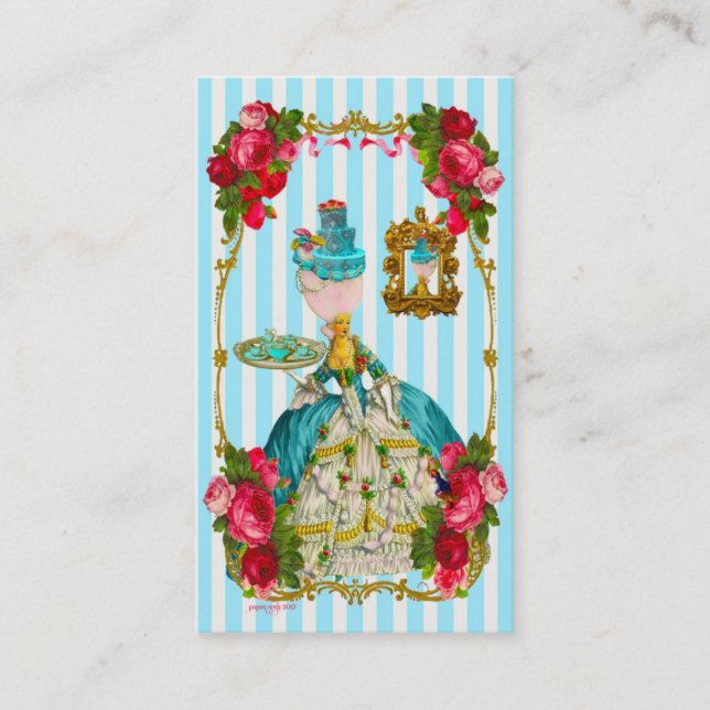Blau-Kuchen und rosa Rosen-Tee-Geschäfts-Karte Visitenkarte (Vorderseite)