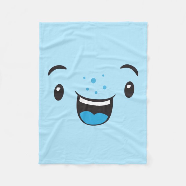 Blau lächelnd Kawaii Face Fleece Blanket (Vorderseite)