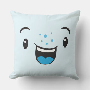 Blau lächelnd Kawaii Face Throw Kissen