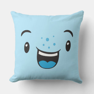 Blau lächelnd Kawaii Face Throw Kissen