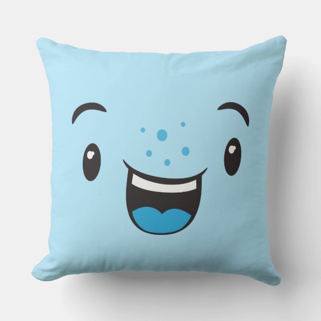 Blau lächelnd Kawaii Face Throw Kissen (Vorderseite)