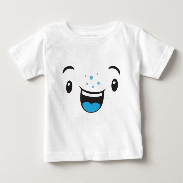 Blau lächelnd Kawaii Gesicht Kinder Kleidung Baby T-shirt (Vorderseite)