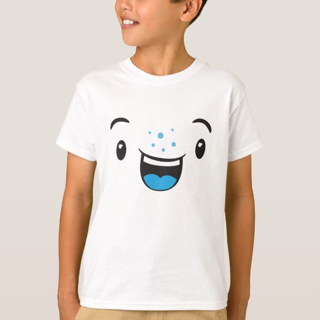 Blau lächelnd Kawaii Gesicht Kinder Kleidung T-Shirt (Vorderseite)