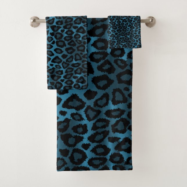 Blau-Leopard-Muster Badhandtuch Set (Insitu)