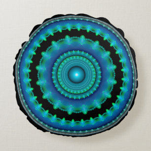 Blau leuchtendes rundes Ornament Kissen