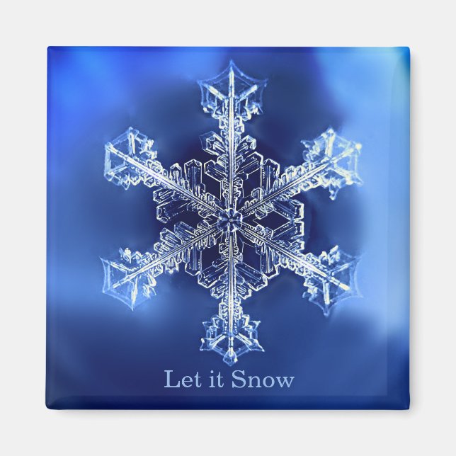 Blau Ließ es Snowflake 2 Zoll Square Magnet (Vorne)