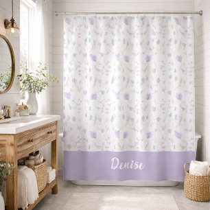 Blau Lila Aquarell Wildblumen Monogramm Duschvorhang
