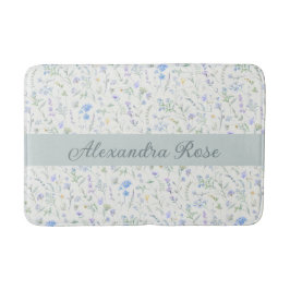 Blau Lila Aquarell Wildblumen Monogramm Name Badematte