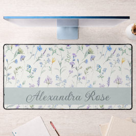 Blau Lila Aquarell Wildblumen Monogramm Name De Schreibtischunterlage